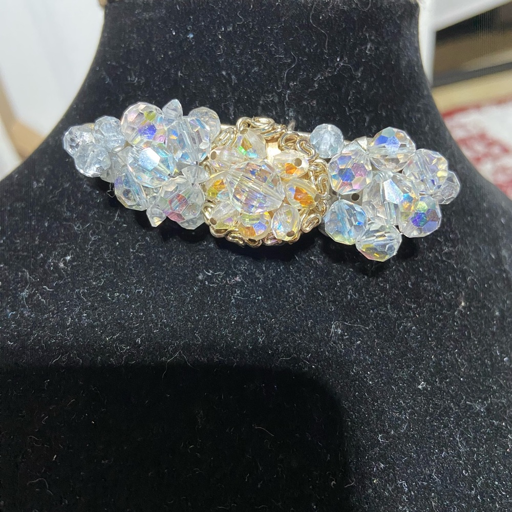 Handcrafted Vintage Brooch/Pendant AB Clear Faceted Beads.